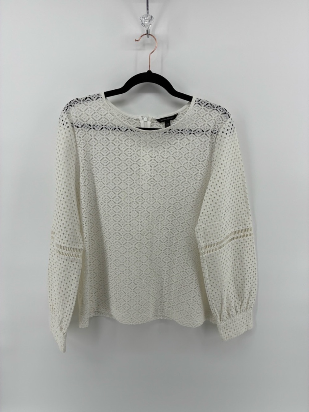 Lace Knit Long-Sleeve Top - White - Picture 2 of 10